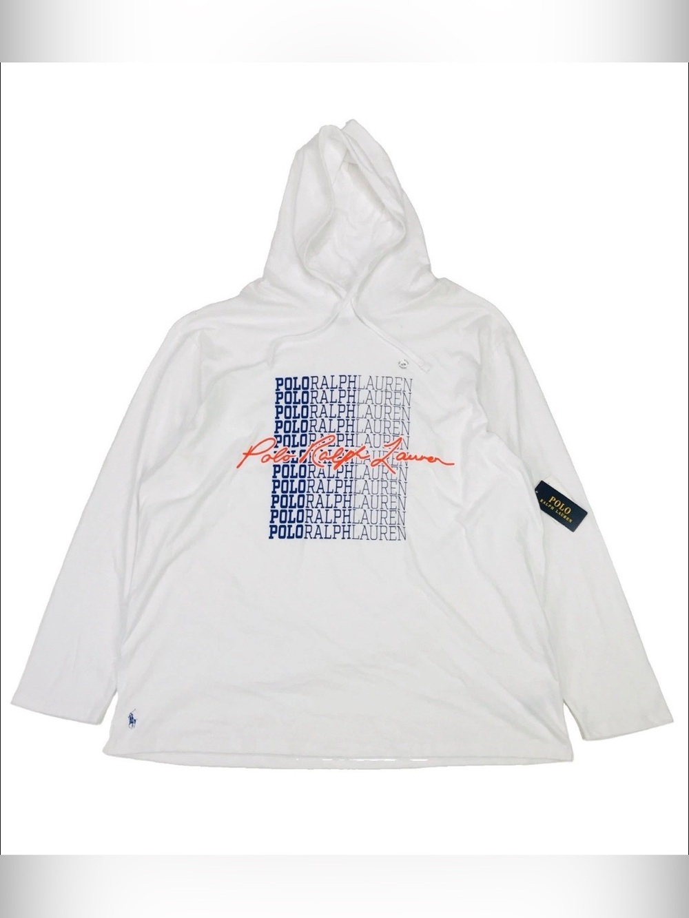 Polo Ralph Lauren Stacked Logo Hoodie 2XL Big XXL 2XB White Pullover Sweatshirt